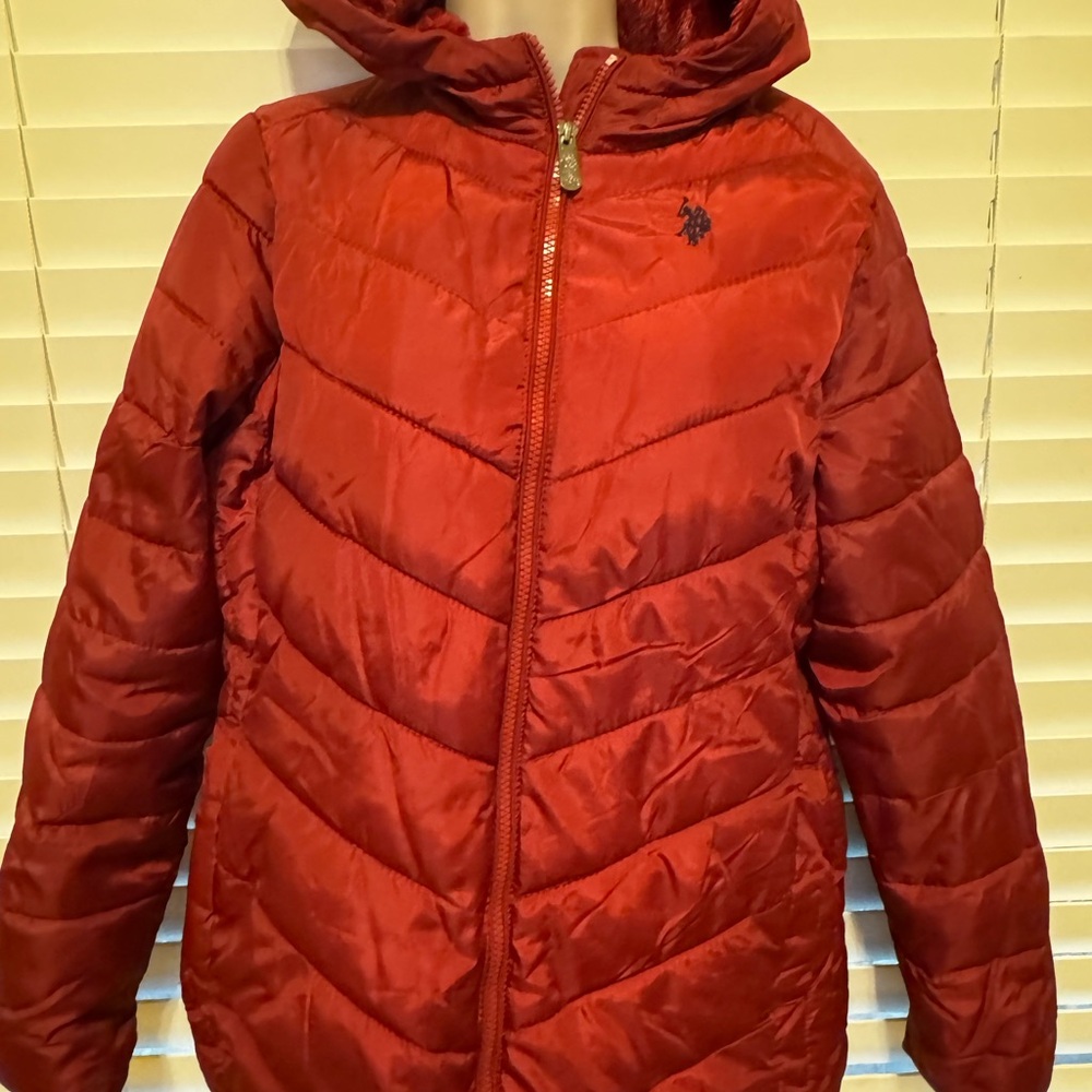 U.S. Polo Assn Red Hooded Puffer Jacket — Size M